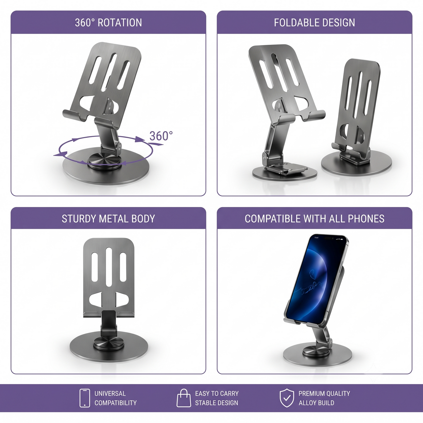 360° Adjustable Foldable Metal Phone & Tablet Stand