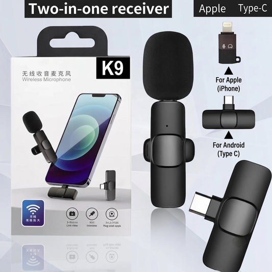 K9 Original Wireless Microphone | Clip-On Lavalier Mic for iPhone, Android & Type-C