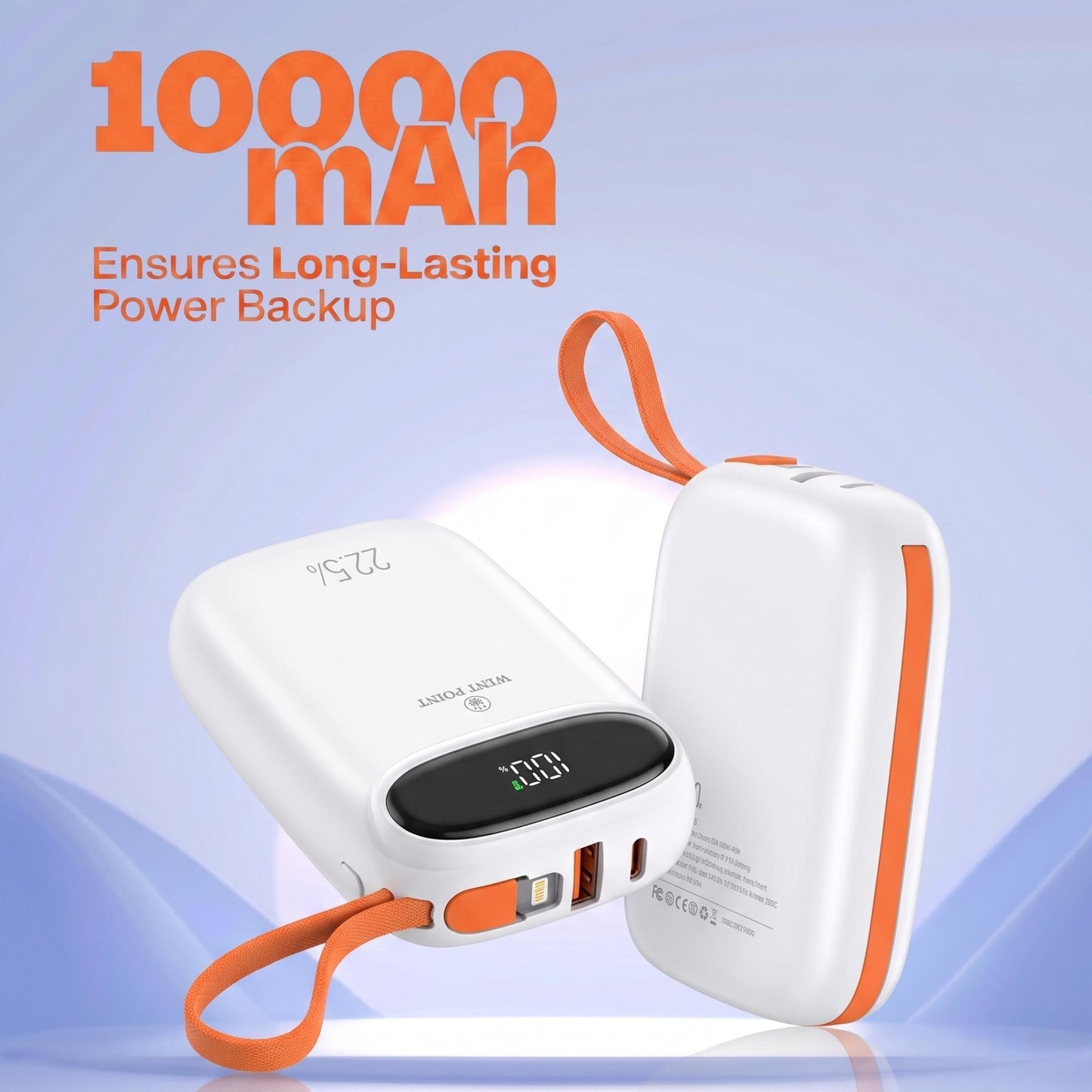 Westpoint 10000mAh 22.5W Fast Charging Mini Power Bank | Built-in Type-C & Lightning Cables | Digital Display | Portable Pocket Power Bank | Fast Charge for iPhone & Android